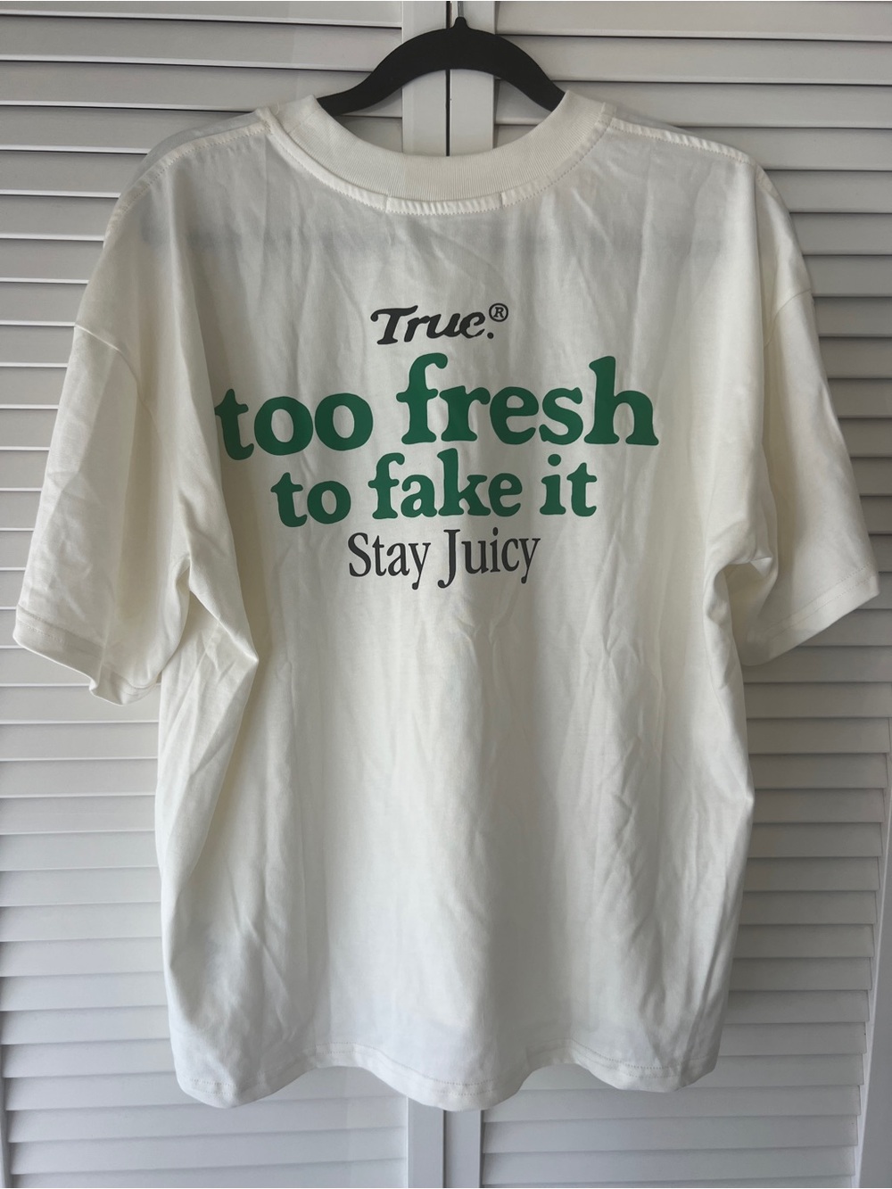 True. Too Fresh To Fake It White Graphic Tee